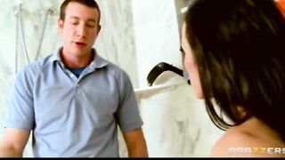 Hottie Young Skank Fucks Trainer after being Caught into School Shower - Brazzers