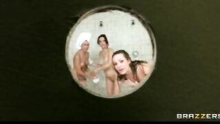 Pervert Caught by Professor with Cock into Glory Hole of Girls Shower