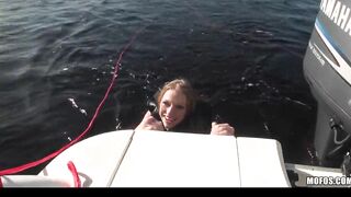 Blonde skank eighteen lover fucks huge rough cock outdoor on boat