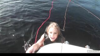 Blonde skank eighteen lover fucks huge rough cock outdoor on boat