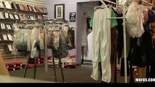 Beauty Young dark haired thot caught changing fucks long cock into a store