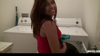 Beauty babe latin mistress doing laundry gets plowed hard