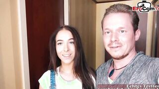 German Dark Haired 19 Year Old with tiny boobies banged! at the first Date