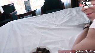 German Dark Haired 19 Year Old with tiny boobies banged! at the first Date