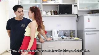 Fucking my best friend's fiance into the kitchen while he's on the next room