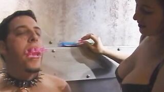 Bae domina into leather witha crazy sexy body slides bro into clamp