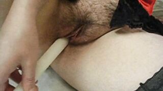 Fiance into Basque and Tights Having Fun with Candle