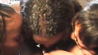 three ebony bitches into group sex session with lots of fucking