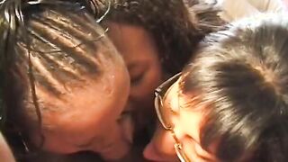 three ebony bitches into group sex session with lots of fucking