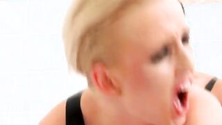 Goddess big boobed blonde bimbo takes dick into snow-white WC