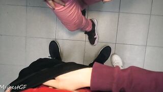 Oral Sex with two women, creampie on lingerie, ffm 3Some