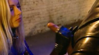 Blonde vixen into pvc gets rough pounding inside a vehicle park