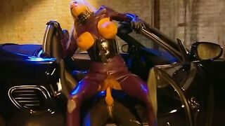 Blonde vixen into pvc gets rough pounding inside a vehicle park