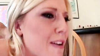 Turned On blonde cougar grips a chair as she gets plowed rough