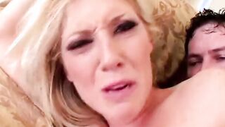 Turned On blonde cougar grips a chair as she gets plowed rough