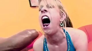 Lusty blonde with tiny melons ride a long white dick