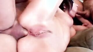 Dark-haired Cutie takes rough penis up her tight pink vagina