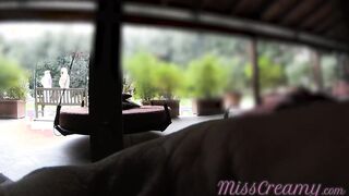 My professor blows her college girl's dick inside outside club Risky sex