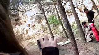 Voyeur sluts inside cossplay dress riding rough cock inside wood