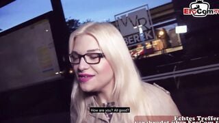 German blonde with glasses and inside Nylons pick up at the street