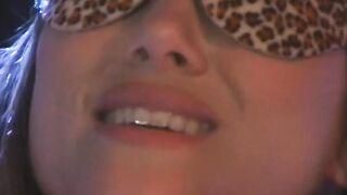 Big hair Beauty gets her butt lashed while blindfolded on her knees
