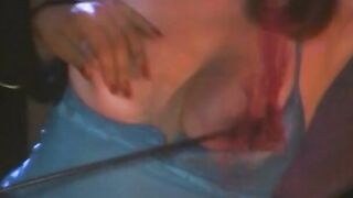 Big hair Beauty gets her butt lashed while blindfolded on her knees