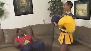 Hot african cheerleader fucks fan into the living room
