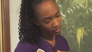 Lusty african cheerleader fucks drinker on bed