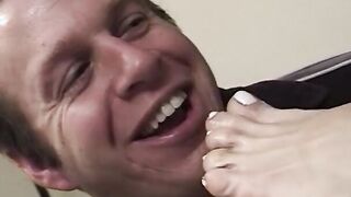 goddess blonde gets her foot massaged and licked before stud bangs her