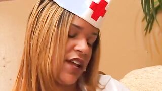 Randy ebony dude gets a Hot nurse into white panties to rides his tool