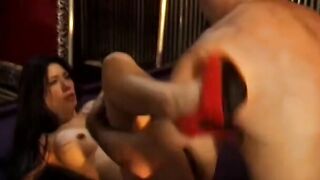 Super Sexy chinese whore gets double penetrated after a pole dance