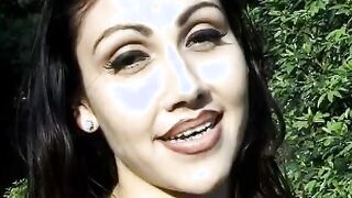 Adorable Hispanic with natural boobs gets her vagina eaten on the couch