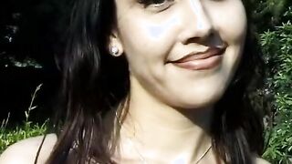 Adorable Hispanic with natural boobs gets her vagina eaten on the couch