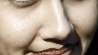 Adorable Hispanic with natural boobs gets her vagina eaten on the couch