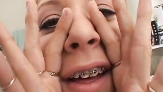 Young blonde with braces gets her snatch licked and banged by a african stud