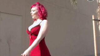 Curvy and big tit red haired bimbo with heart nipples enjoy the bbcs