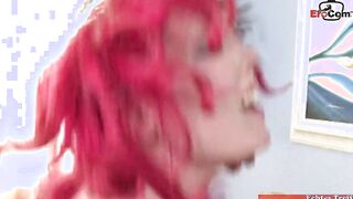 Curvy and big tit red haired bimbo with heart nipples enjoy the bbcs