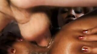 Beauty young african bimbo deep throats a rough white penis