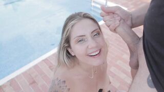 Sara Blonde sucking off a penis with deep throat and lots of saliva