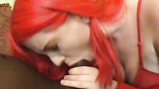 Lusty ebony stud fucking hot ginger Bombshell rough after getting a BLOWJOB