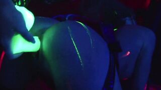 Lusty lesbians nailed each other with a neon toy inside ebony light, filthy