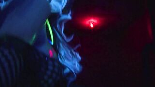 Lusty lesbians nailed each other with a neon toy inside ebony light, filthy