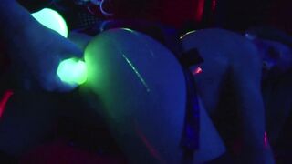 Lusty lesbians nailed each other with a neon toy inside ebony light, filthy