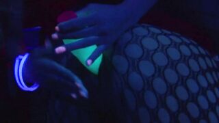 Lusty lesbians nailed each other with a neon toy inside ebony light, filthy