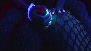 Lusty lesbians nailed each other with a neon toy inside ebony light, filthy