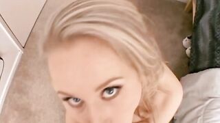 Blonde backs her tight vagina on huge penis