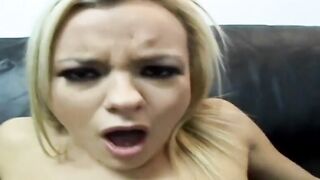 Slutty blonde wraps her lips around rough penis sucking off it gently