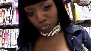 Jada Fire: This african skank fucks inside front of shop customers into point of view