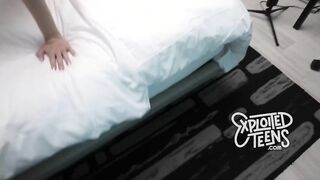 Petite dark haired barely legal with a trimmed twat blows thick cock
