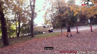 Old dark haired german Grandmother pick up for a POV boned outside